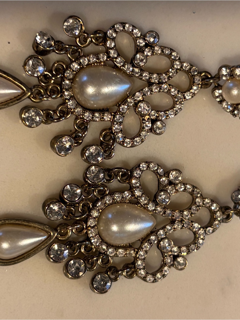 Pearl Teardrop Crystal Chandelier Earrings - Gold Tone